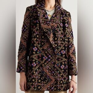 Farm Rio Embroidered Corduroy Blazer double breasted floral unique boho jacket